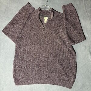 LL Bean Mens XL Regular Purple Marled 100% Organic Cotton Quarter Zip Sweater